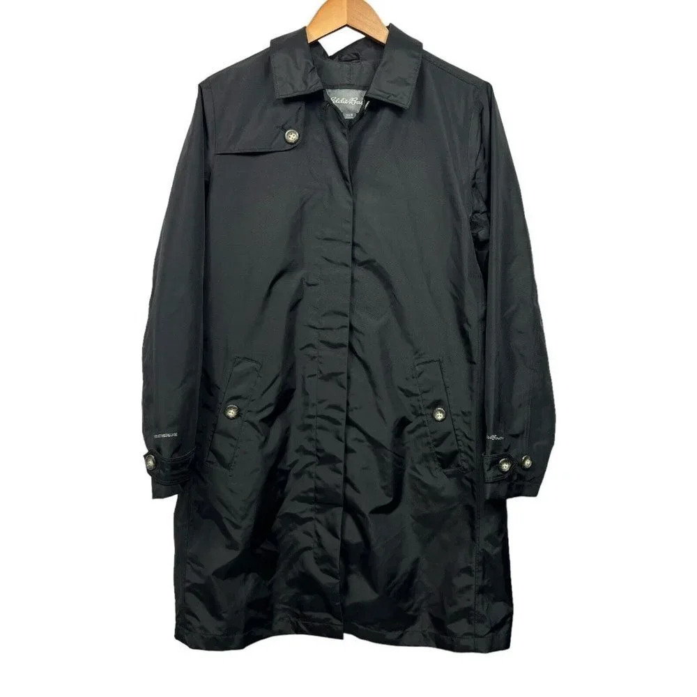 Eddie Bauer Jacket Women’s Medium Trench Parka Raincoat WeatherEdge Black